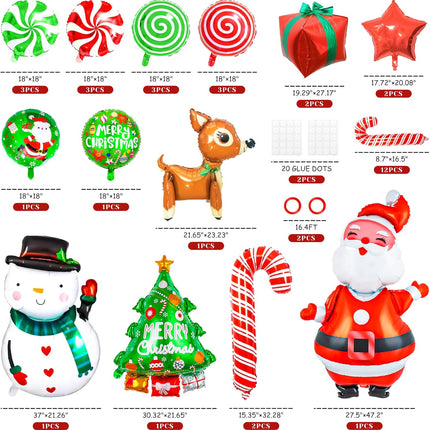 36-Pcs Christmas Foil Balloon Set – Santa, Snowman & Candy Cane Party Decor