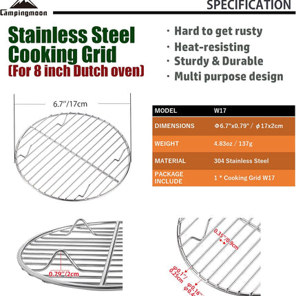 6.7" Round Stainless Steel Baking Rack, Roasting, Steaming & Cooling Grid for Dutch Oven