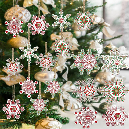 12pcs Wooden Snowflake Ornaments – Christmas Tree Hanging Décor Set