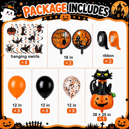 40-Piece Halloween Party Decor Set, Happy Birthday Banner, Cat Foil & Confetti Balloons