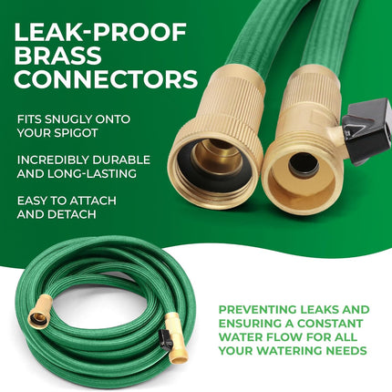 25FT Non-Expandable Garden Hose – Super Lightweight, Brass Connectors, Grassy Green