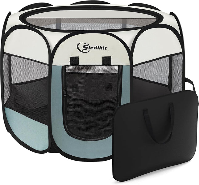 Portable Dog & Cat Playpen with Carrying Case for Small Pets (Grey)