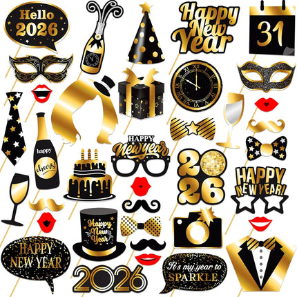 Happy New Year 2026 Photo Booth Kit – 42-Pc Party Selfie Props