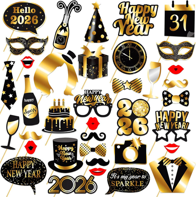 Happy New Year 2026 Photo Booth Kit – 42-Pc Party Selfie Props