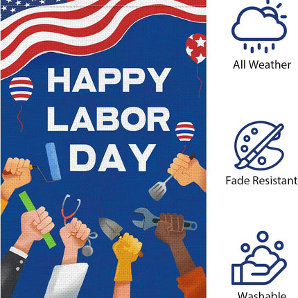 Happy Labor Day Garden Flag 12x18 Double Sided Burlap Tools USA Flag Only