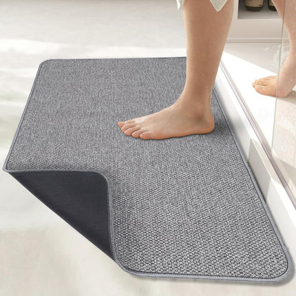 Ultra Thin Bath Mat 17x27", Non-Slip Rubber Backing, Quick Dry, Machine Washable Gray