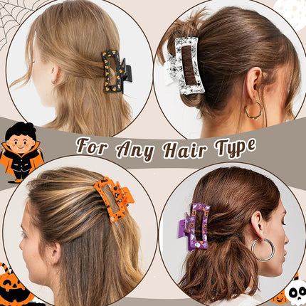 4-Piece Halloween Hair Claw Clips, Spider Pumpkin Ghost Witch Hat Costume Accessories