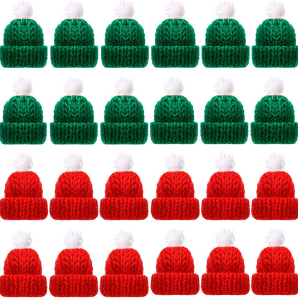 24pcs Mini Knitting Hats – Green & Red Mini Doll Hats for Christmas DIY Crafts