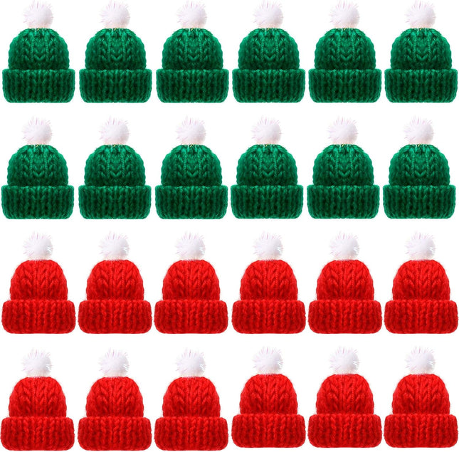24pcs Mini Knitting Hats – Green & Red Mini Doll Hats for Christmas DIY Crafts