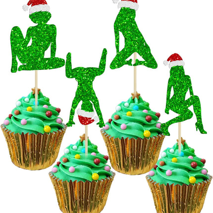 24PCS Christmas Cupcake Toppers – Glitter Ho Ho Hos Picks for Holiday Parties