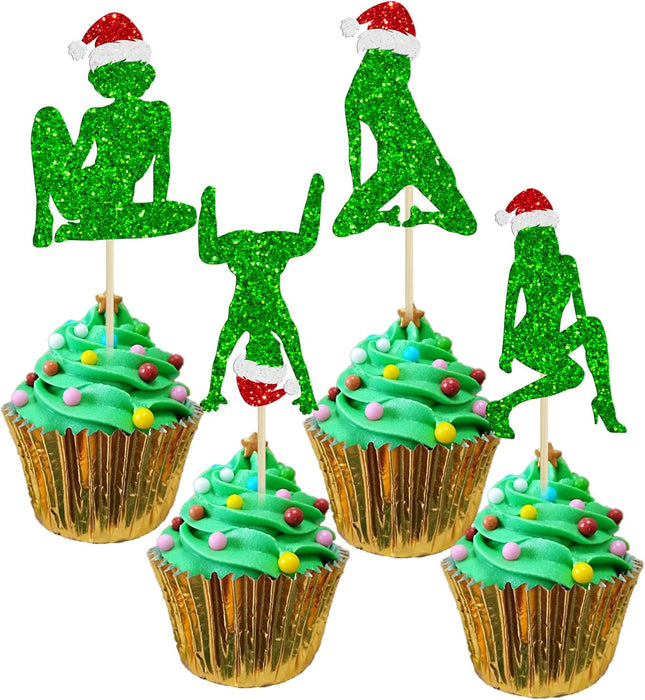 24PCS Christmas Cupcake Toppers – Glitter Ho Ho Hos Picks for Holiday Parties