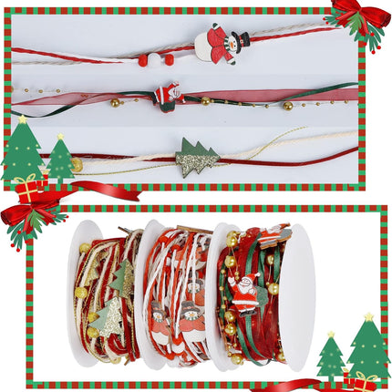 3-Pack Christmas Beads Ribbon, 16.4 Ft – Tree Trim Rope with Santa Claus & Snowman