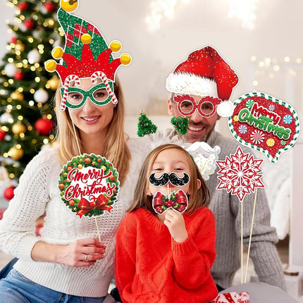 30PCS Funny Christmas Photo Booth Props for Party Kids and Adults