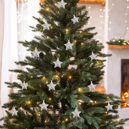 48-Pcs Glittering Star Ornaments, Mini Plastic Hanging Decorations for Christmas Tree