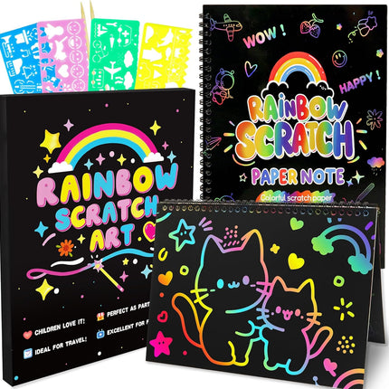 Scratch Art Kit for Kids – 2 Notebooks, Styluses & Stencils, Ages 3-10