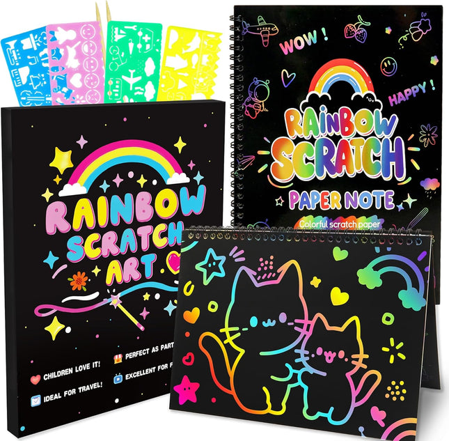 Scratch Art Kit for Kids – 2 Notebooks, Styluses & Stencils, Ages 3-10