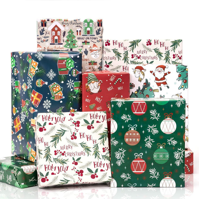 6PCS Christmas Gift Wrap – Folded Flat Holiday Paper for Kids & Adults