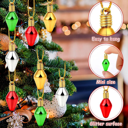60PCS Mini Christmas Light Bulb Ornaments – Glitter Xmas Tree Decorations