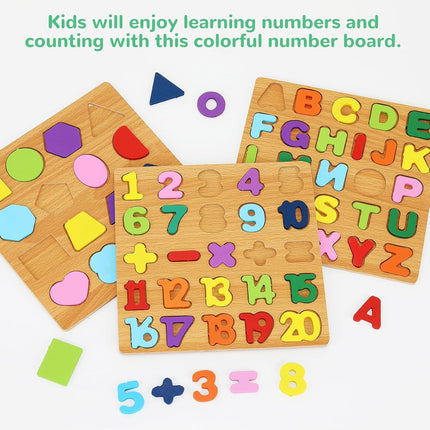 3-Pack Preschool Wooden Puzzles – Letters, Numbers & Shapes for Ages 3-5