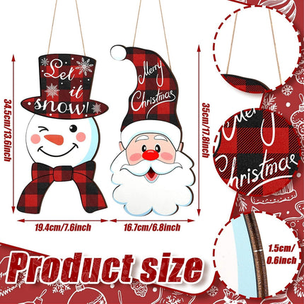 2PCS Christmas Hanging Door Signs, Santa Claus, Snowman & Xmas Tree Wooden Decorations