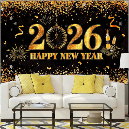 Happy New Year 2026 Photo Booth Backdrop – 72.8×43.3in Party Decor