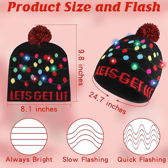 Christmas Knitted Beanie – Light-Up Xmas Hat with 6 Colorful LED Lights