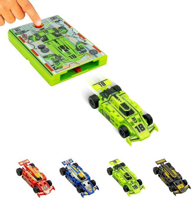 Original Speed Card Racer, Pocket-Size Car Launcher with Rubber Tires, Neon Green