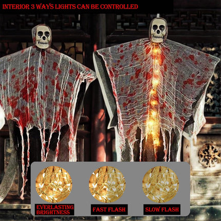 2-Pack 36in Halloween Hanging Ghosts, Scary Flying Skeleton Haunted House Decor