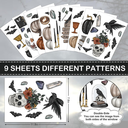 76-Piece Halloween Window Clings, Gothic Skull Pumpkin Crow Double-Sided Decals
