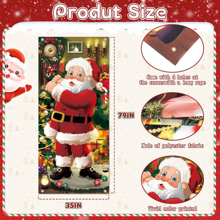 Christmas Door Cover – 79x35" Santa Claus Hanging Banner for Holiday Decor
