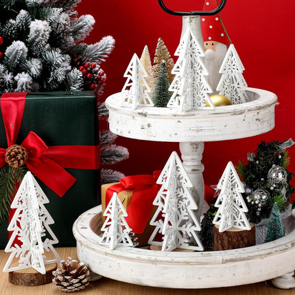 16PCS Wooden Christmas Trees, Rustic 3D Tabletop Decor for Xmas Centerpieces