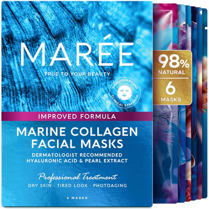 Collagen Facial Sheet Mask with Hyaluronic Acid and Centella Asiatica (6 Count)