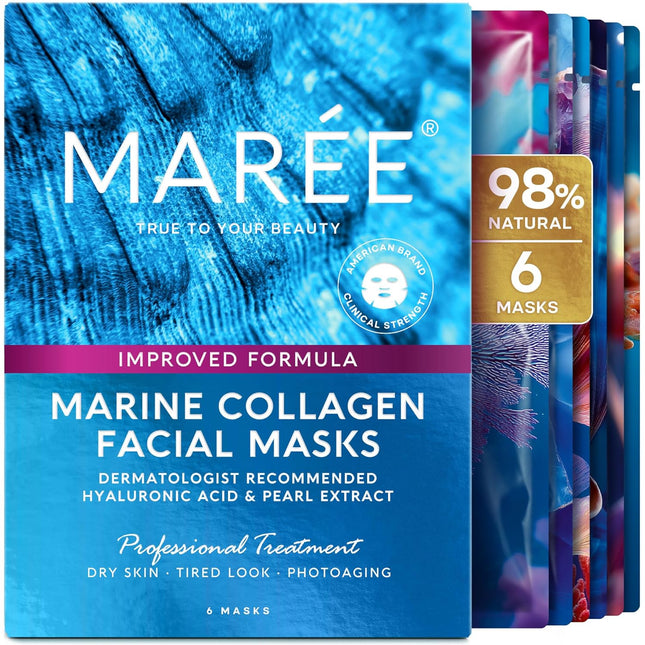 Collagen Facial Sheet Mask with Hyaluronic Acid and Centella Asiatica (6 Count)