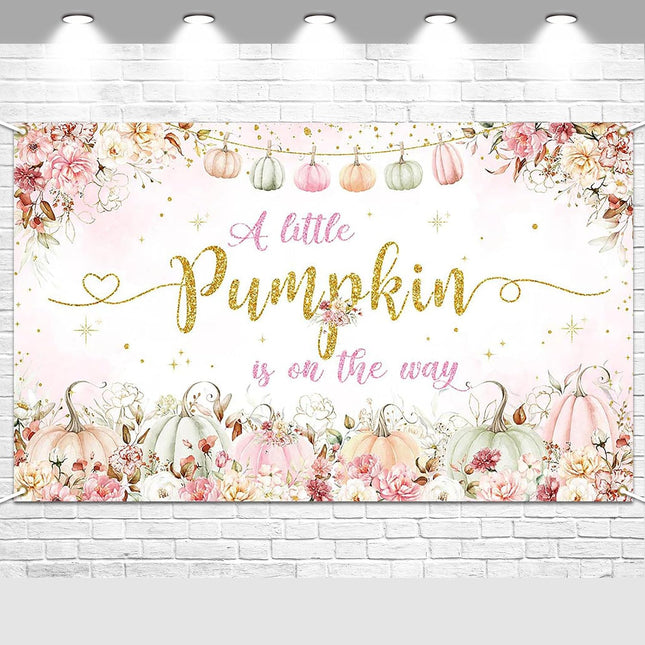 Pink Pumpkin Baby Shower Backdrop 70.8×43.3" – Fall Floral Party Decor