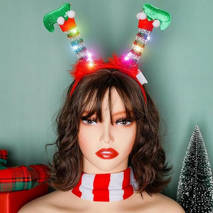 LED Christmas Headband – Reindeer Antlers & Leprechaun Hat Hair Hoop