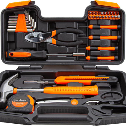 39Pcs Household Tool Set with Orange Storage Toolbox Case Hand Repair Kit