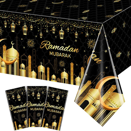3-Pack Ramadan Plastic Tablecloths – 54x108 Inch Disposable Eid Mubarak Party Decor