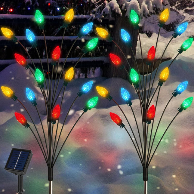 4-Pack C7 Solar Christmas Stake Lights with 8 Modes, Vintage Multicolor Garden Decor