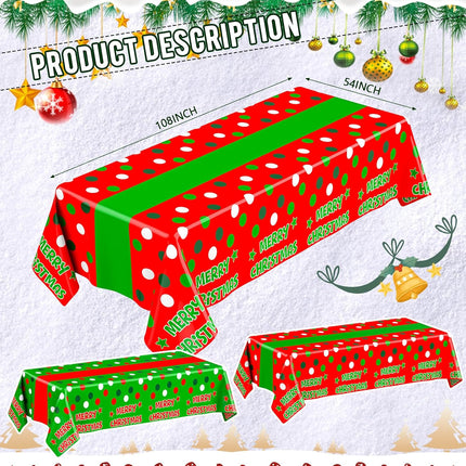 4 Pack Red & Green Polka Dot Christmas Tablecloths – 108×54″ Disposable