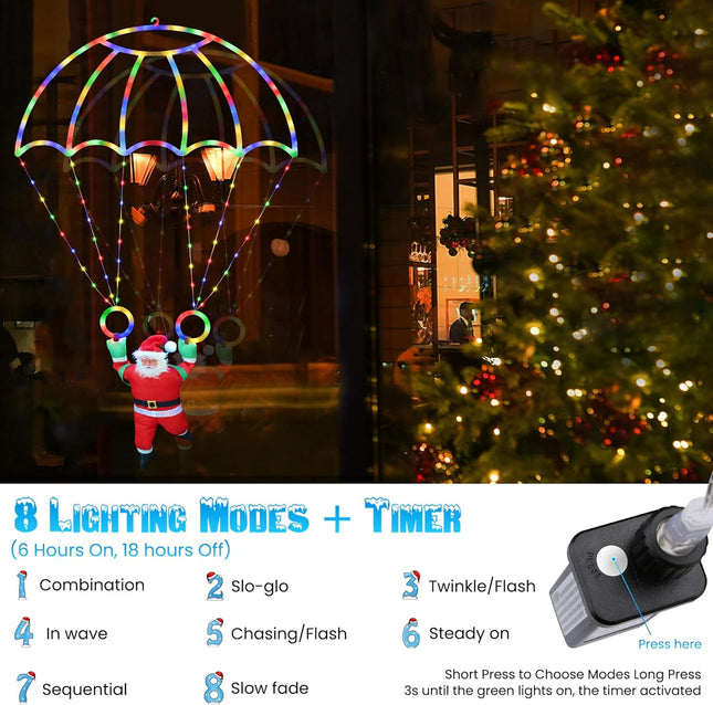 Waterproof 2.8FT Parachute Christmas Lights with Santa Claus, 8 Modes