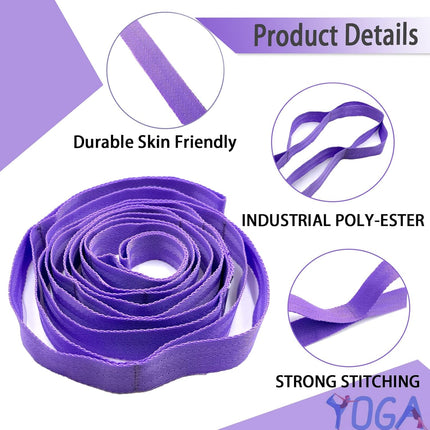 Yoga Stretching Strap with Loops, Non-Elastic Strap for Pilates & Therapy