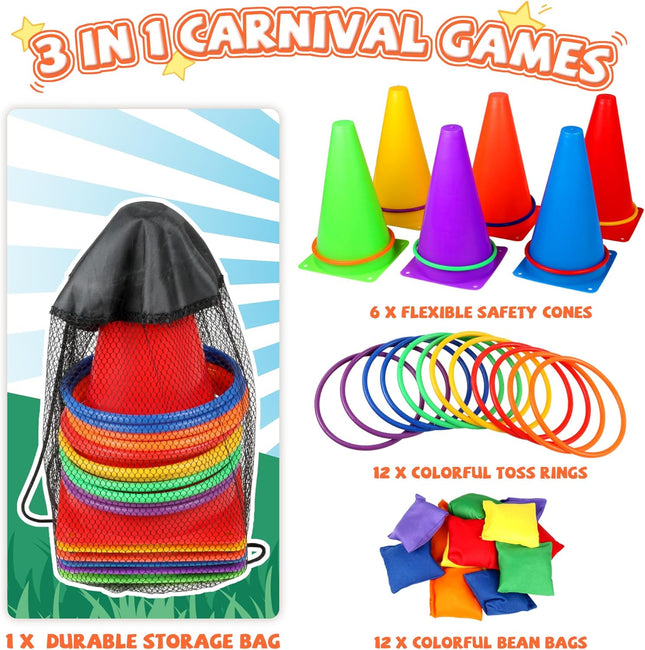 31-Piece Christmas Carnival Game Set – 3-in-1 Bean Bag & Ring Toss