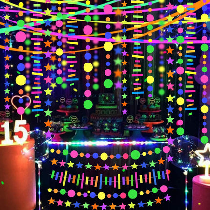 120ft Neon Party Streamers – UV Blacklight Reactive Garland for Weddings & Birthdays