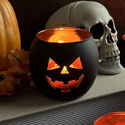 6-Piece Halloween Jack-O-Lantern Glass Votive Candle Holders, Table Decor Set