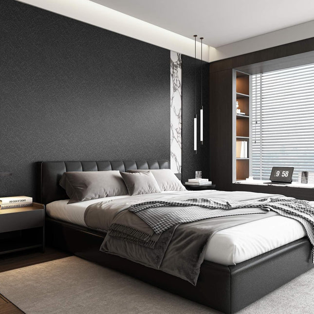 Peel and Stick Wallpaper Black Silk Texture 15.7x118 Renter Friendly Vinyl Wrap
