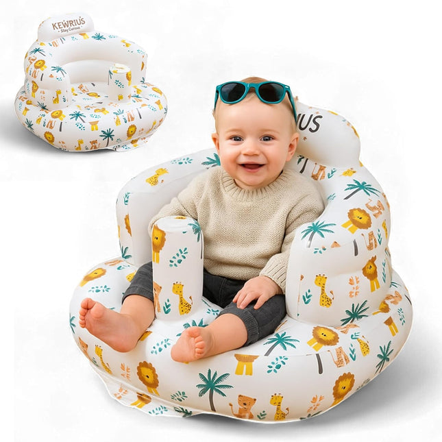 Inflatable Baby Floor Seat – Safari Design, 3+ Months, Built-In Air Pump