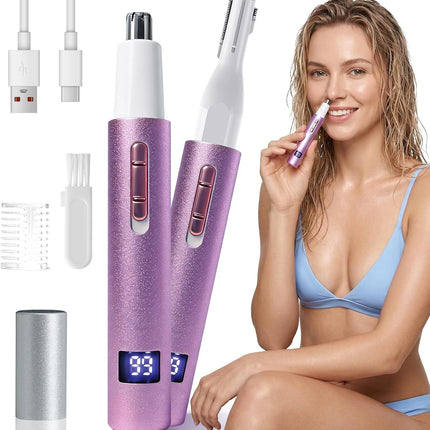 LED Display Eyebrow & Nose Hair Trimmer Rechargeable 2 in 1 Purple