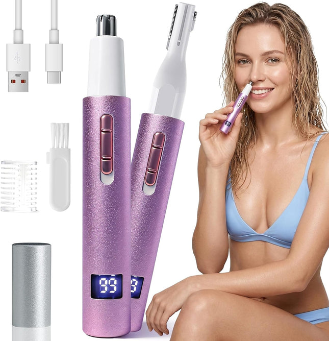 LED Display Eyebrow & Nose Hair Trimmer Rechargeable 2 in 1 Purple