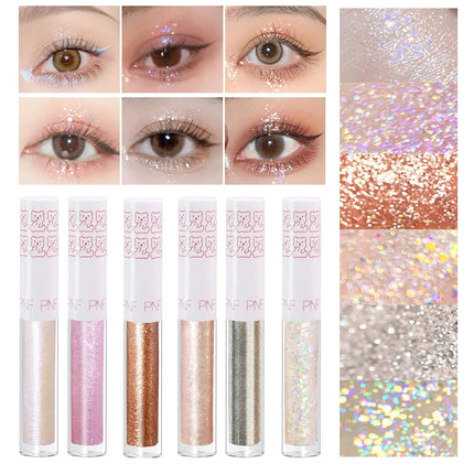 6PCS Liquid Glitter Eyeshadow Eyeliner, Korean Shimmer Makeup, Long-Lasting & Quick-Dry
