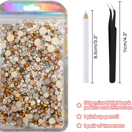 50g Mixed Flatback Rhinestones & Pearls for DIY Crafts Tumblers Nail Art